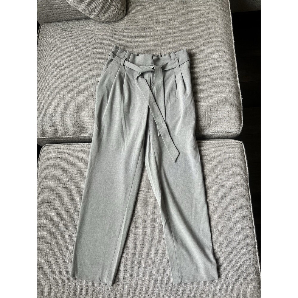 LOFT Women’s Gray Paperbag Waist Tie Belt Tapered Ankle Pants Work Size S
